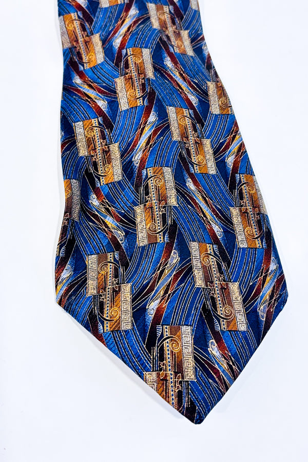 Cravate brune et bleue vintage à motifs-Serica-La Penderie du Paradis 🕊