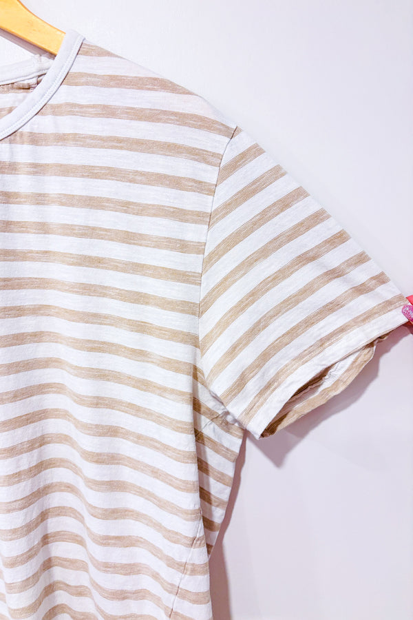 T-shirt beige et crème rayé - Homme seconde main - Lois Jeans- La Penderie du Paradis