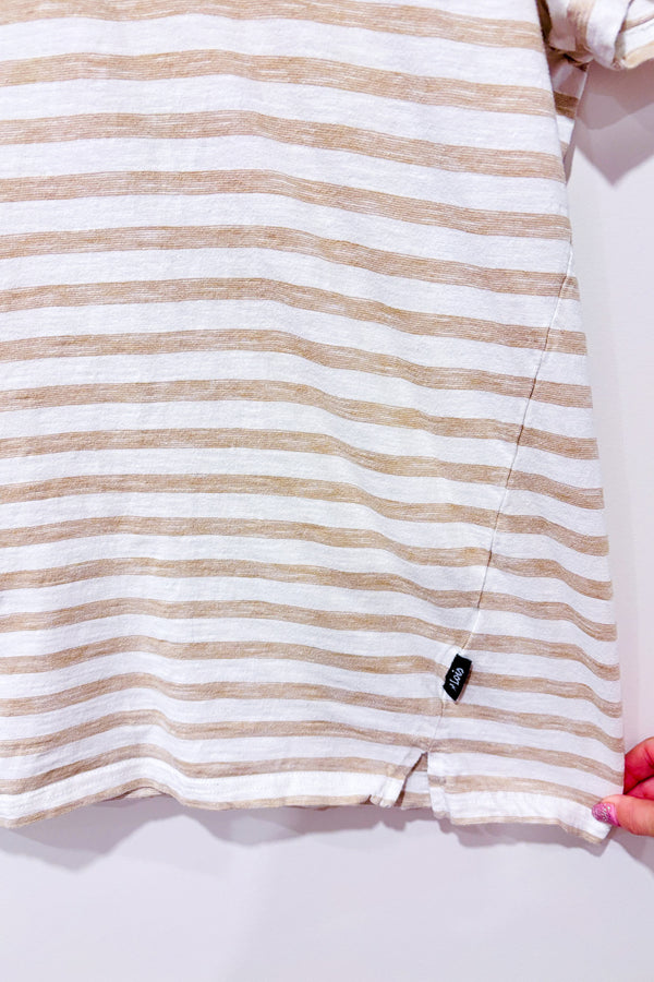 T-shirt beige et crème rayé - Homme seconde main - Lois Jeans- La Penderie du Paradis