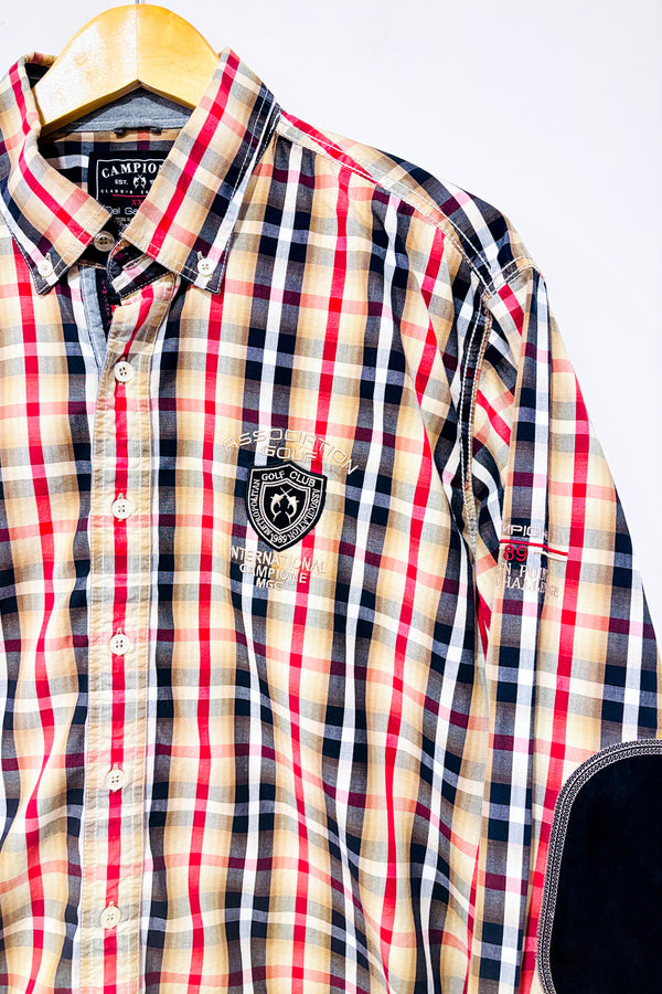 Chemise beige noire et rouge à carreaux - Homme* seconde main - Campione- La Penderie du Paradis