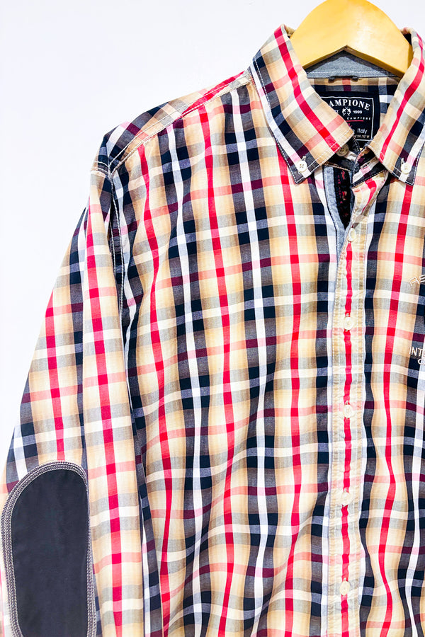 Chemise beige noire et rouge à carreaux - Homme* seconde main - Campione- La Penderie du Paradis