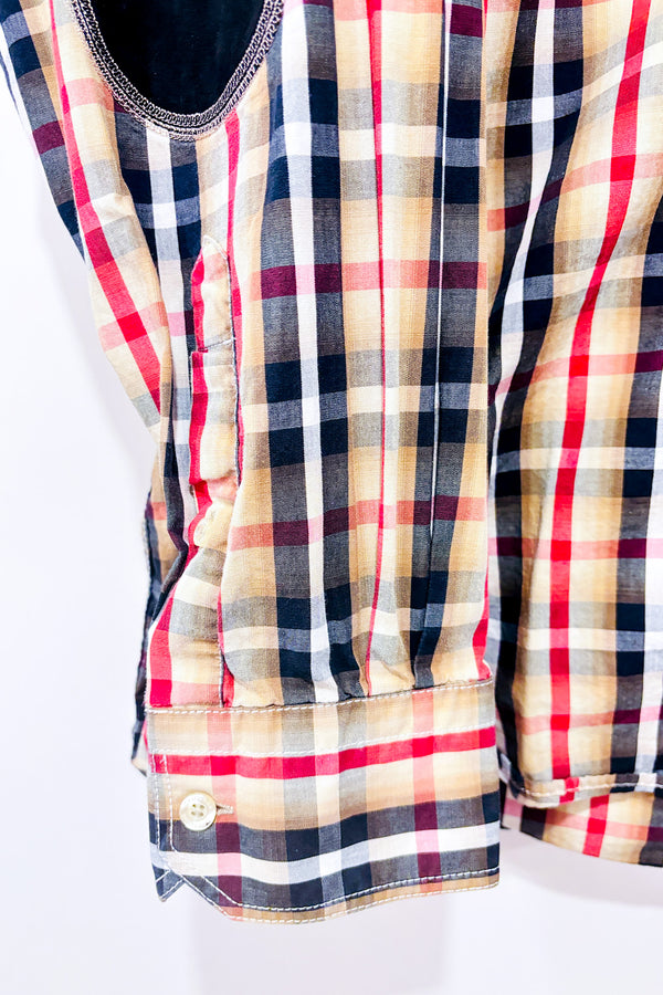 Chemise beige noire et rouge à carreaux - Homme* seconde main - Campione- La Penderie du Paradis