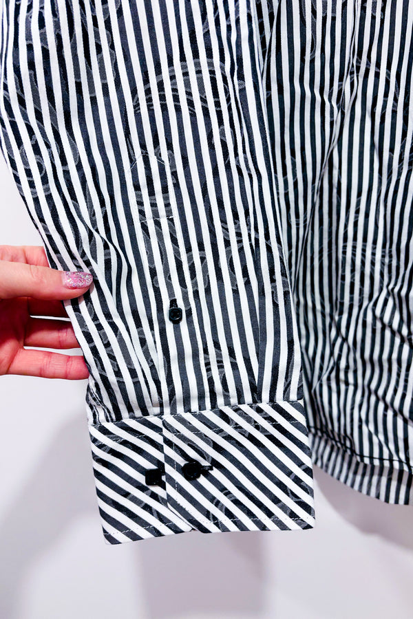 Chemise noire et blanche rayée et fleurie - Homme* seconde main - Orvieto- La Penderie du Paradis