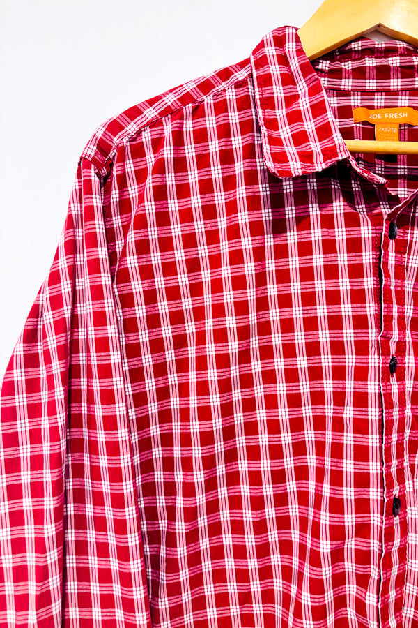 Chemise rouge à carreaux - Homme seconde main - Joe Fresh- La Penderie du Paradis