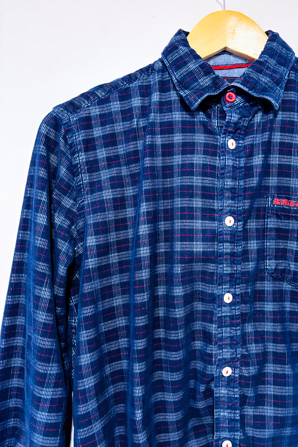 Chemise Kauri marine à carrreaux en corduroy - Homme* seconde main - New Zealand Auckland- La Penderie du Paradis
