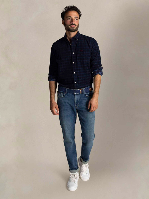 Chemise Kauri marine à carrreaux en corduroy - Homme* seconde main - New Zealand Auckland- La Penderie du Paradis
