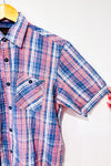 Chemise rouge et bleue texturée à carreaux - Homme seconde main - Orvieto- La Penderie du Paradis
