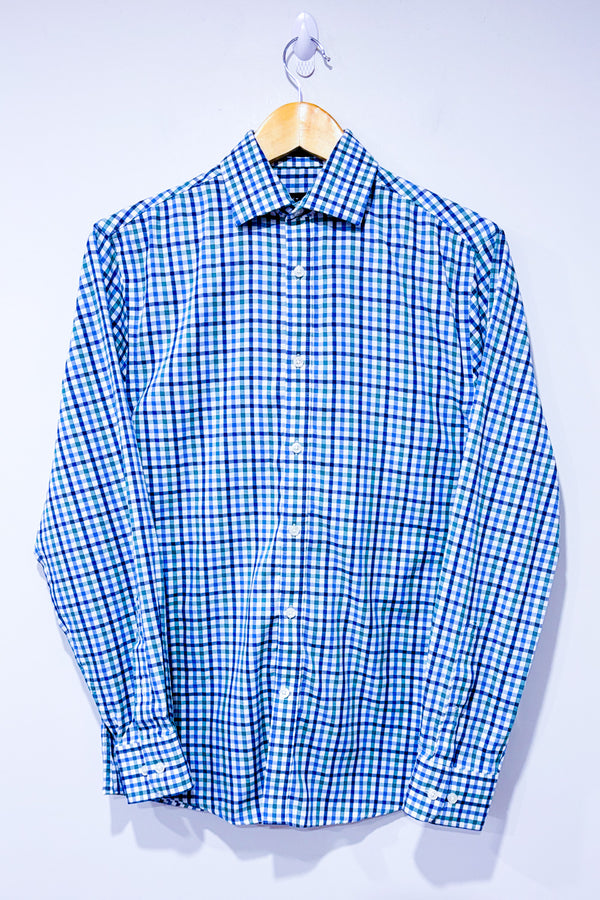 Chemise bleue et verte à carreaux coupe cintrée - Homme* seconde main - Tommy Hilfiger- La Penderie du Paradis