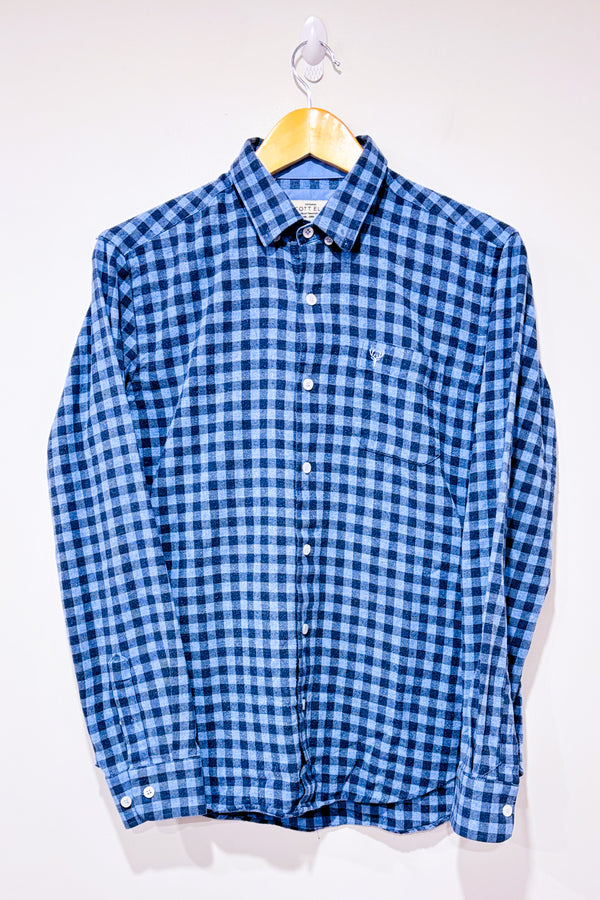 Chemise en flanelle bleue à carreaux - Homme seconde main - Scott Ellis- La Penderie du Paradis