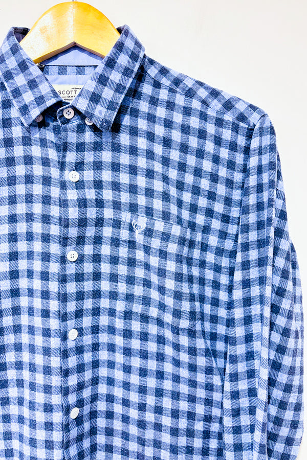 Chemise en flanelle bleue à carreaux - Homme seconde main - Scott Ellis- La Penderie du Paradis