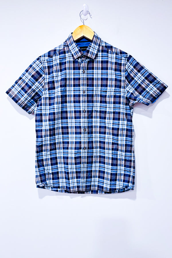 Chemise brune et bleue à carreaux - Homme seconde main - Orvieto- La Penderie du Paradis