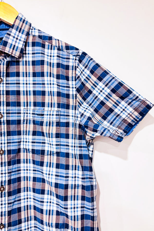 Chemise brune et bleue à carreaux - Homme seconde main - Orvieto- La Penderie du Paradis