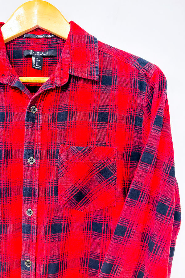 Chemise en flanelle rouge et marine à carreaux - Homme seconde main - 21 Men- La Penderie du Paradis