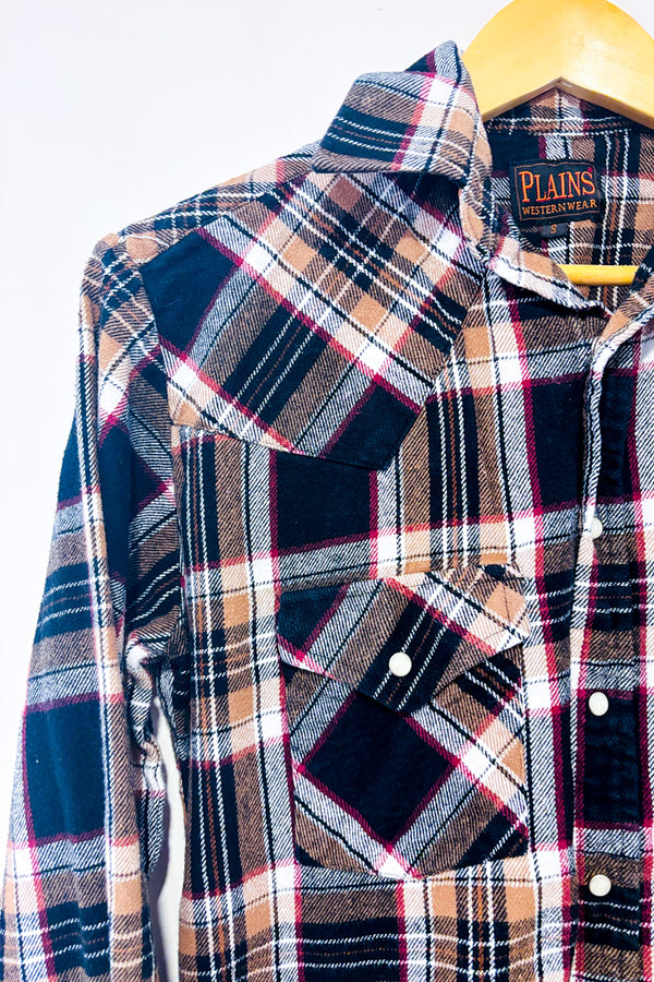 Chemise en flanelle brune et noire à carreaux - Homme seconde main - Plains Western Wear- La Penderie du Paradis