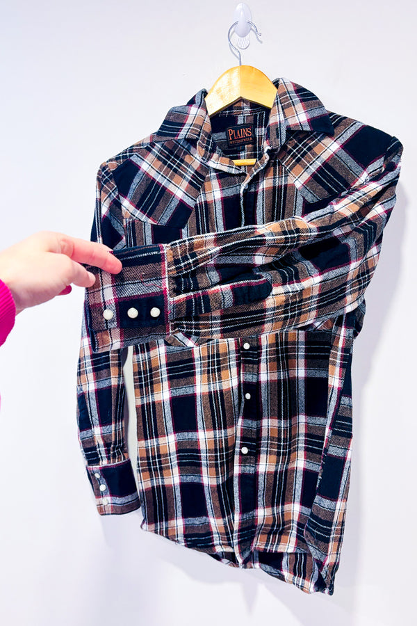Chemise en flanelle brune et noire à carreaux - Homme seconde main - Plains Western Wear- La Penderie du Paradis