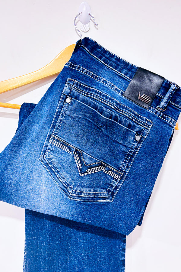 Jeans bleu délavé jambe droite - Homme seconde main - Vincent D'Amérique- La Penderie du Paradis