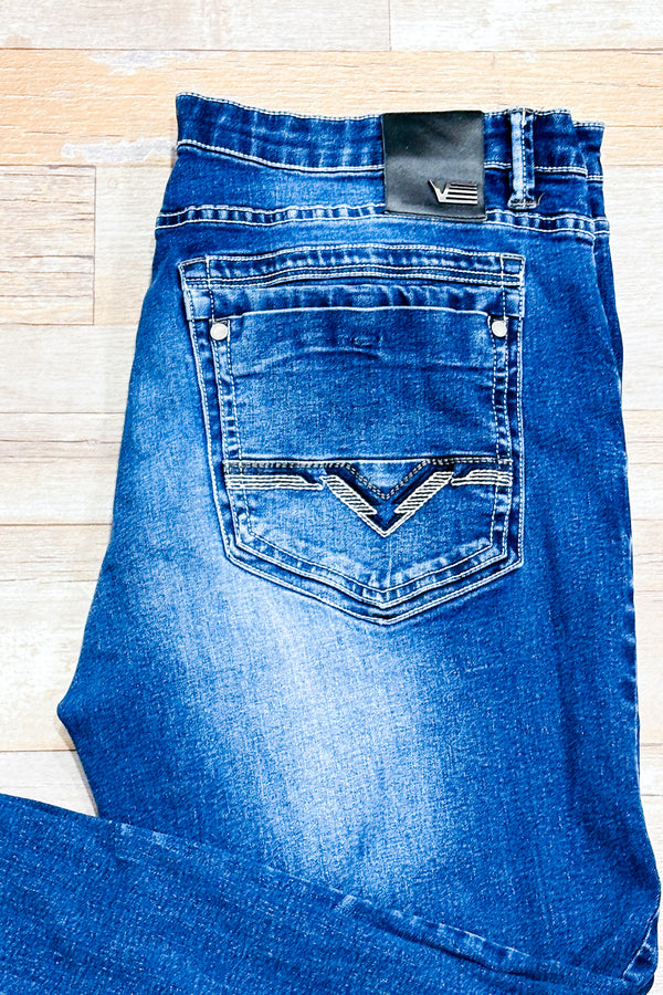 Jeans bleu délavé jambe droite - Homme seconde main - Vincent D'Amérique- La Penderie du Paradis