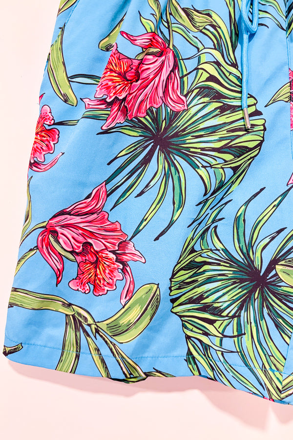 Maillot de bain bleu motif hawaïen - Homme seconde main - Cove- La Penderie du Paradis