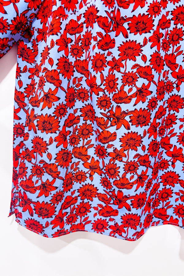 Haut bleu et rouge fleuri avec manches bouffantes (1X)-Dalia-La Penderie du Paradis 🕊