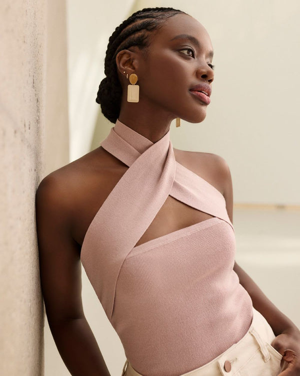 Haut côtelé vieux rose licou croisé(2X) seconde main Reitmans