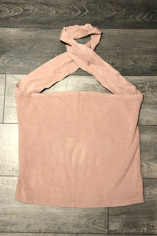 Haut côtelé vieux rose licou croisé(2X) seconde main Reitmans