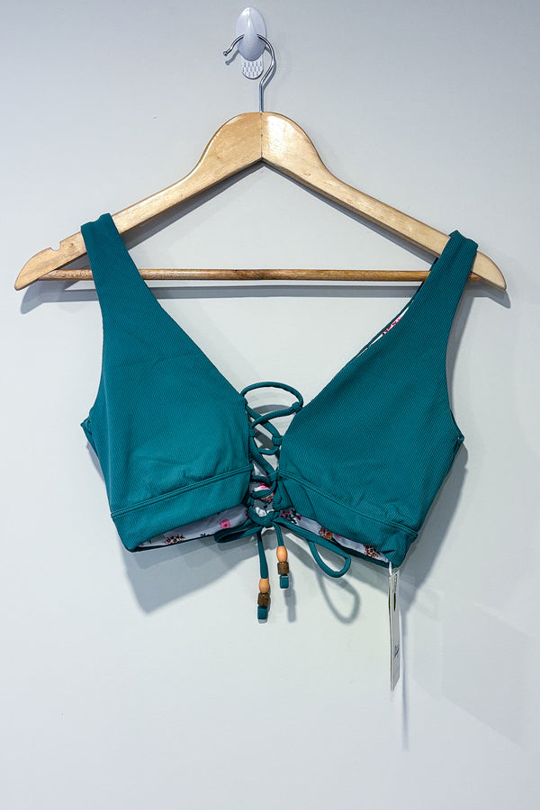 Haut de maillot de bain réversible vert côtelé/blanc fleuri (l) seconde main Maaji