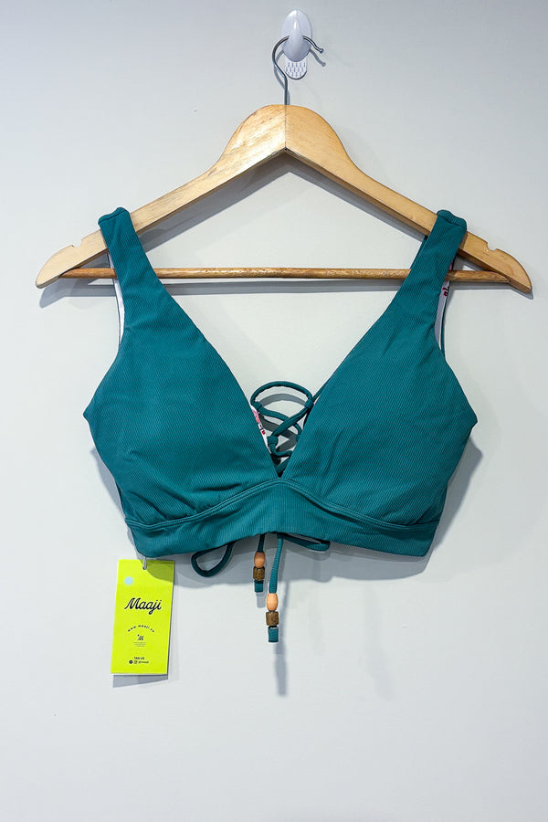 Haut de maillot de bain réversible vert côtelé/blanc fleuri (l) seconde main Maaji