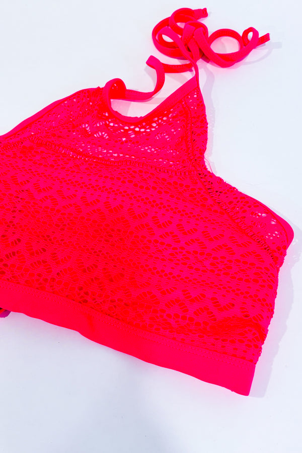 Haut de maillot de bain rose néon en dentelle haut licou (m)-Ardene-La Penderie du Paradis 🕊