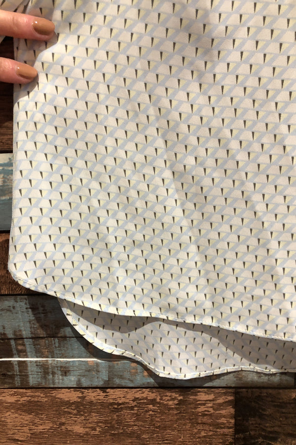 Haut fluide blanc et bleu à nouer avec motifs (s) seconde main Adrienne Vittadini