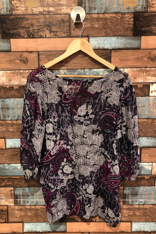Haut fluide mauve transparent fleuri (l) seconde main Reitmans