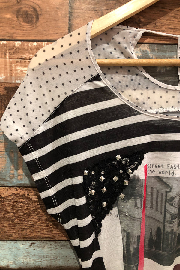 Haut noir et blanc rayé et à pois (xs) seconde main Grenier