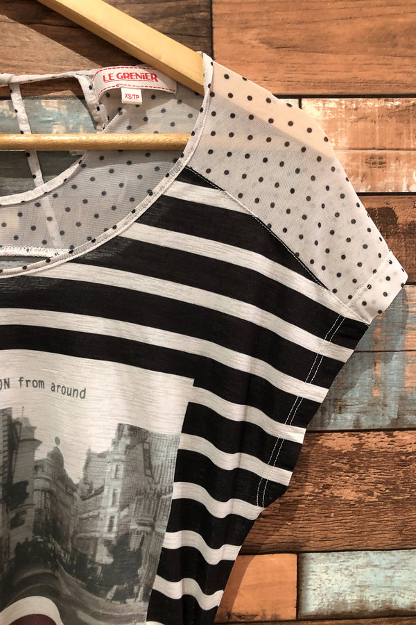 Haut noir et blanc rayé et à pois (xs) seconde main Grenier
