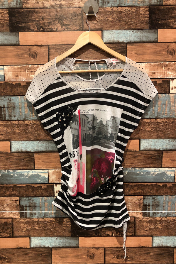 Haut noir et blanc rayé et à pois (xs) seconde main Grenier