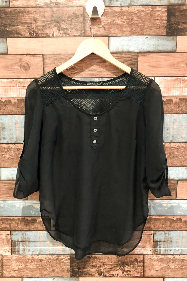Haut noir transparent dos en dentelle (xs) seconde main American Dream