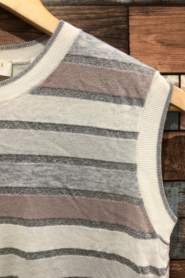 Haut sans manche rayé gris blanc et rose (xs) seconde main Ted Baker London