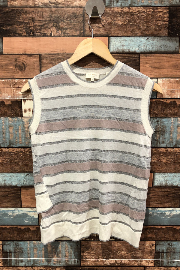 Haut sans manche rayé gris blanc et rose (xs) seconde main Ted Baker London