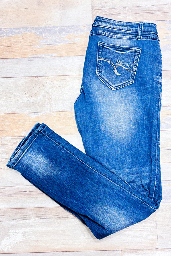 Jeans bleu délavé jambe étroite (l)-Desigual-La Penderie du Paradis 🕊