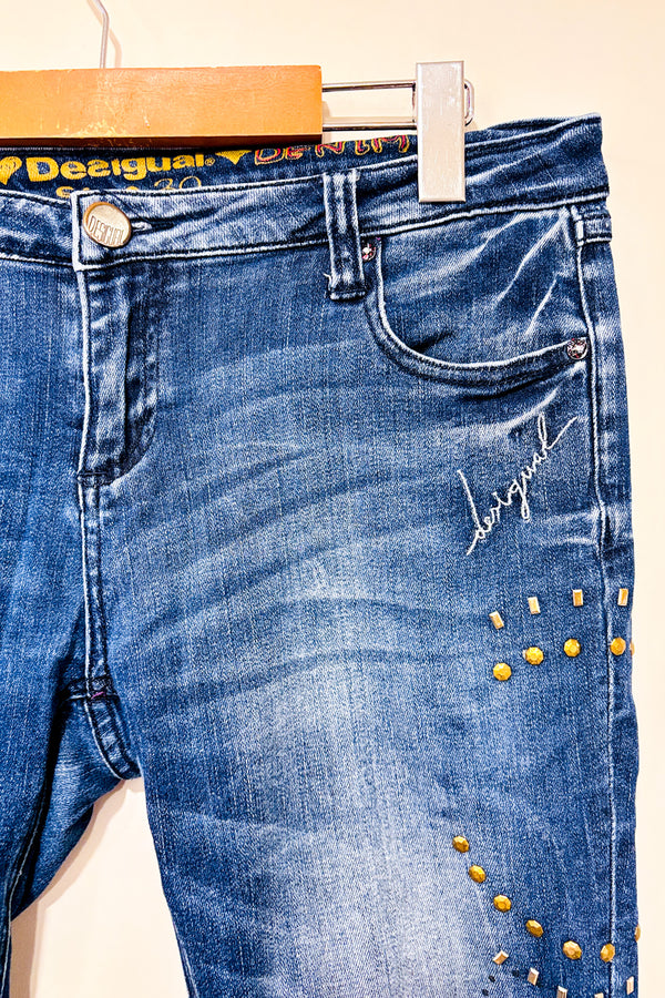 Jeans bleu délavé jambe étroite (l)-Desigual-La Penderie du Paradis 🕊