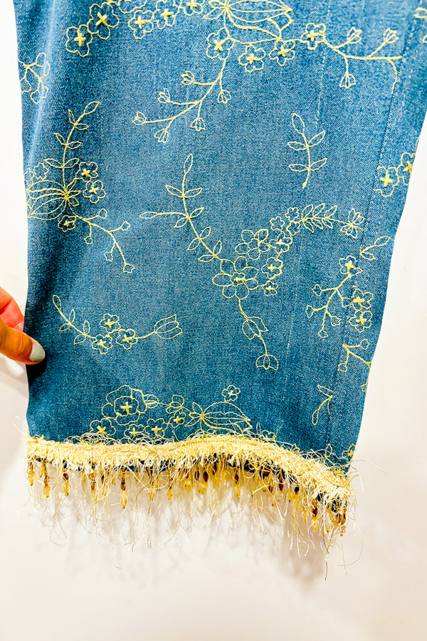 Jeans capri jambe ample avec broderie fleurie et franges (xl) - Dominique de Sentino - La Penderie du Paradis 🕊