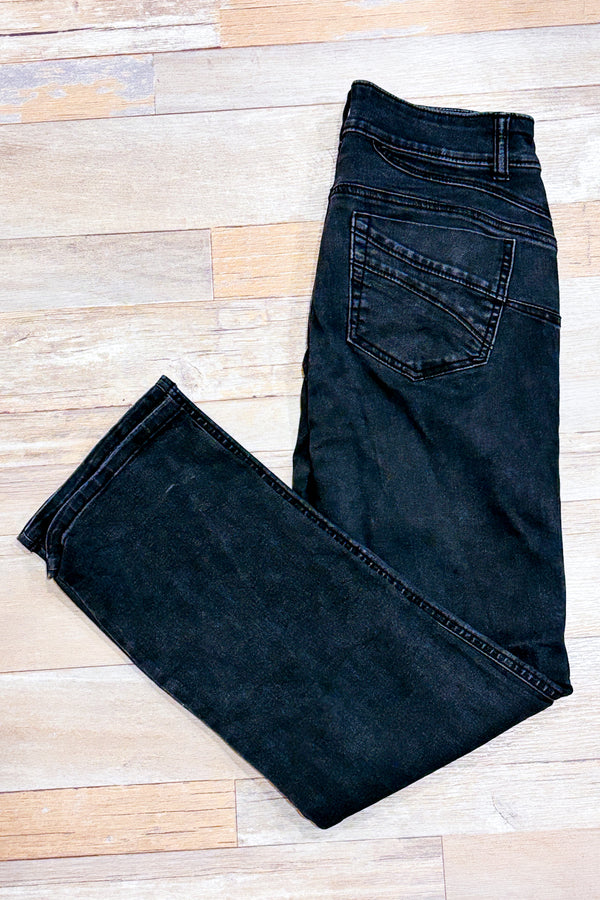 Jeans Mia noir délavé taille mi-haute jambe droite (m)-Denver Hayes-La Penderie du Paradis 🕊