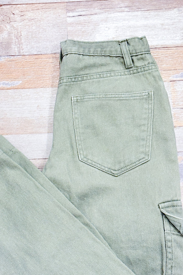 Jeans cargo kaki jambe ample à taille haute (xs)-Refuge-La Penderie du Paradis 🕊