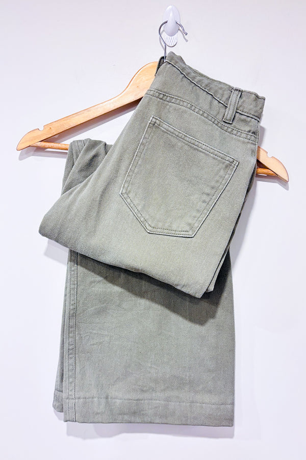 Jeans cargo kaki jambe ample à taille haute (xs)-Refuge-La Penderie du Paradis 🕊