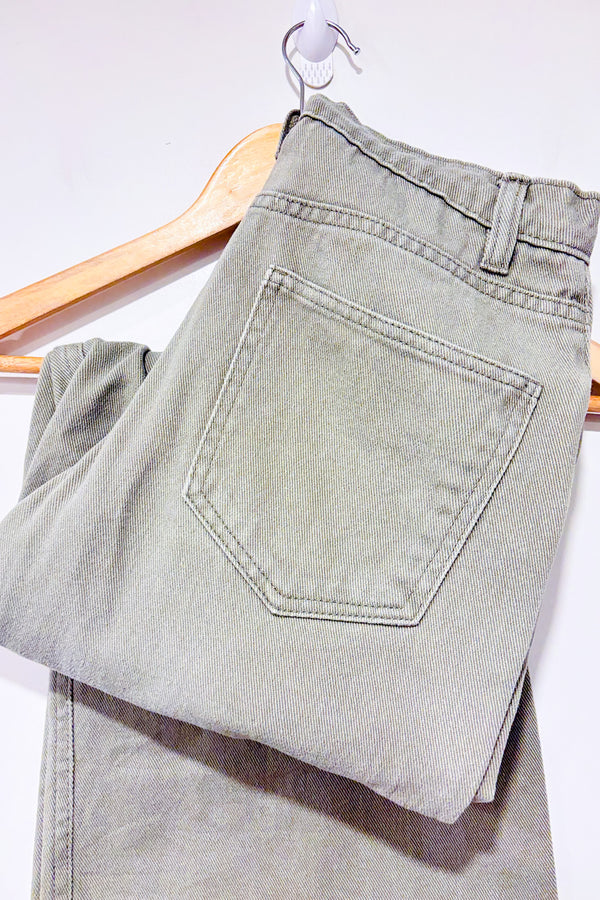 Jeans cargo kaki jambe ample à taille haute (xs)-Refuge-La Penderie du Paradis 🕊