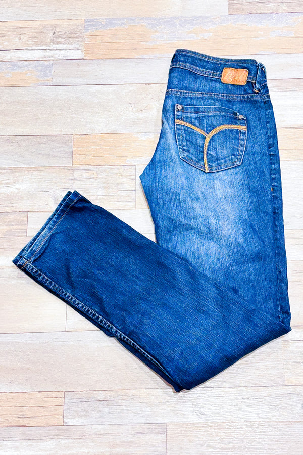 Jeans Trixie bleu foncé délavé à taille basse (s)-Dish Jeans-La Penderie du Paradis 🕊