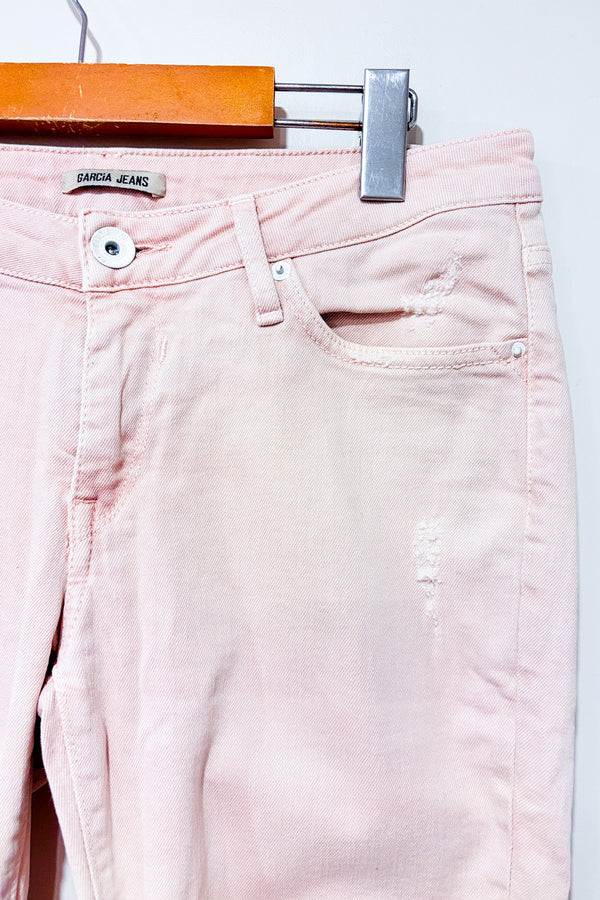 Jeans court Rachelle usé rose jambe étroite (m)* seconde main - Garcia- La Penderie du Paradis