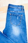 Jeans bleu foncé délavé jambe étroite seconde main - Be-you-ti-ful- La Penderie du Paradis