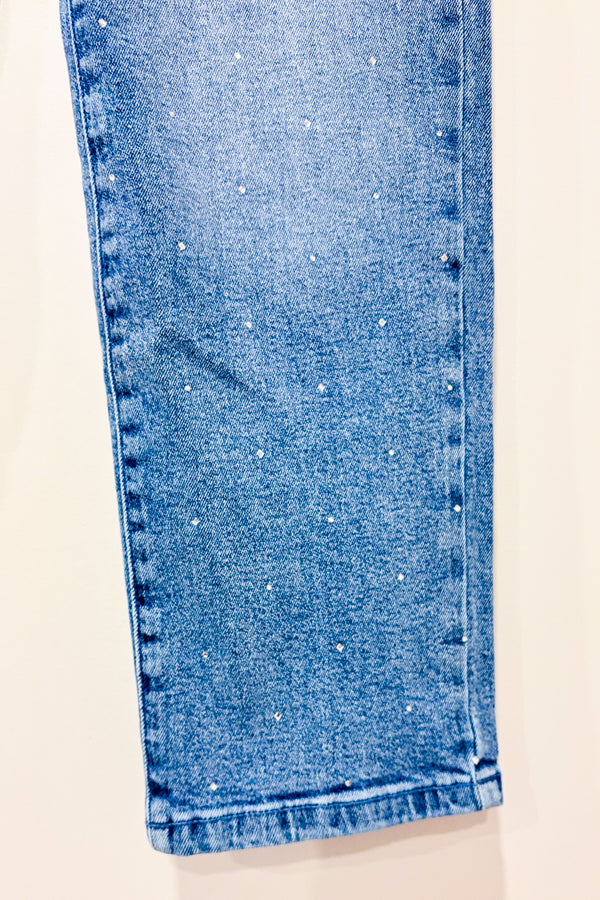 Jeans bleu pâle jambe droite avec petits diamants* seconde main - Michael Kors- La Penderie du Paradis