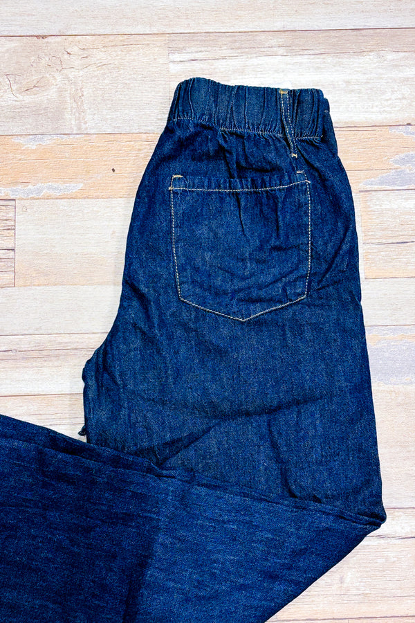 Jeans taille élastique jambe large bleu foncé seconde main - Zara- La Penderie du Paradis