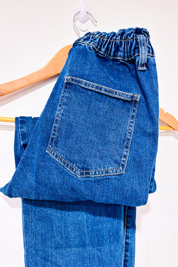 Jeans jogger bleu taille haute à poches cargo* seconde main - Blumind- La Penderie du Paradis