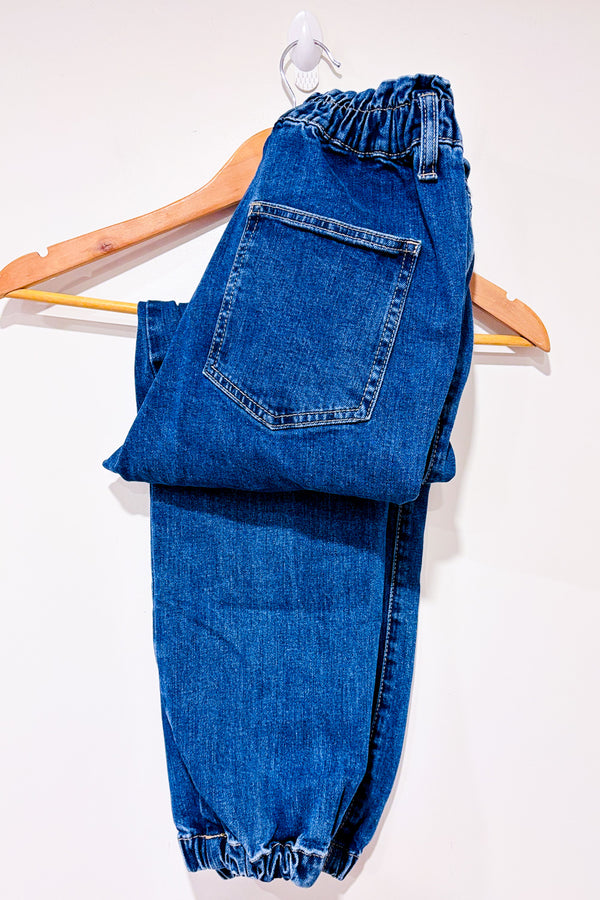 Jeans jogger bleu taille haute à poches cargo* seconde main - Blumind- La Penderie du Paradis